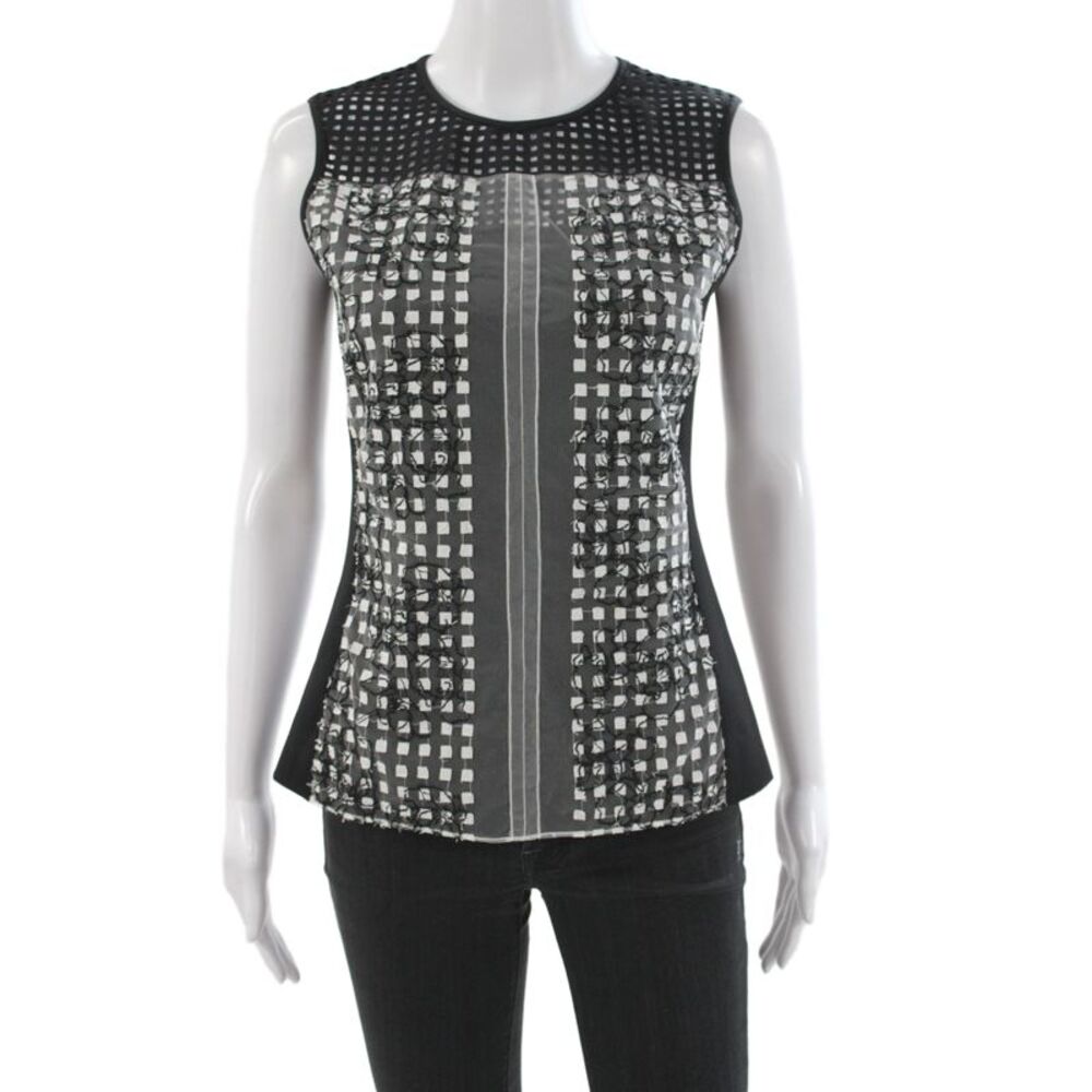 Reed Krakoff Women Sleeveless Nylon Check Tank Zip Round Neck Size 6
